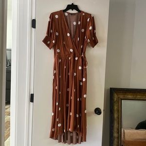 Retro v neck faux wrap midi dress